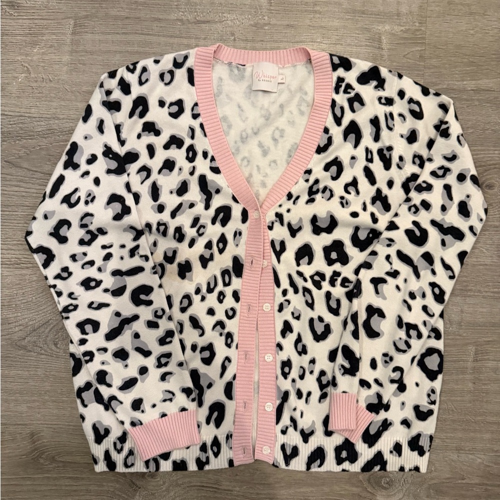 Whisper by Brodie Leopard Print Cardigan Sweater